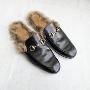 Gucci Princetown Horsebit Loafers Mules Black 9.5 Fur